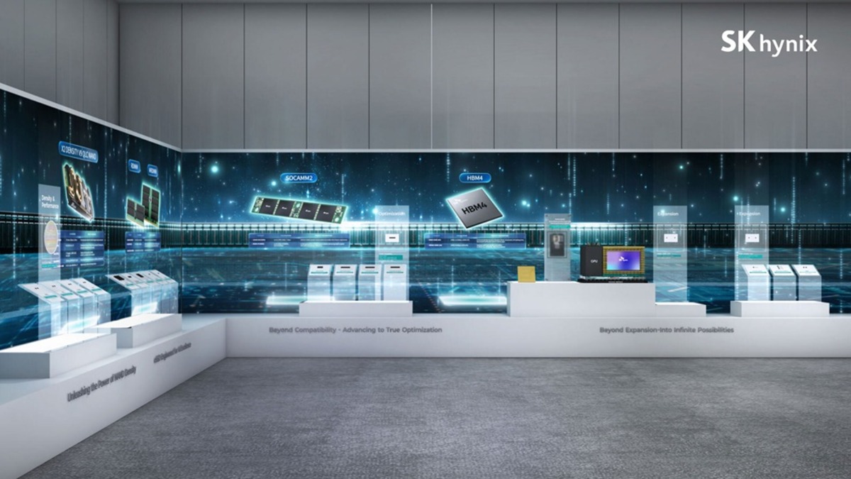 SK Hynix booth at CES 2026 showing AI memory product line
