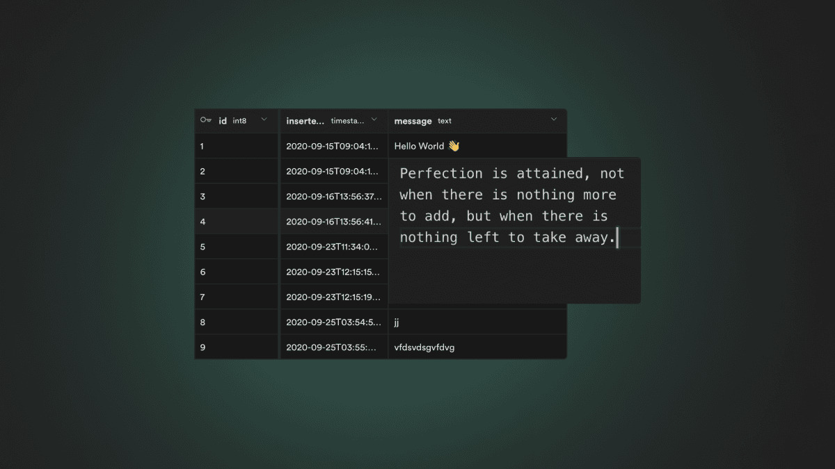 The Supabase Table Editor showing a public database with raw rows exposed