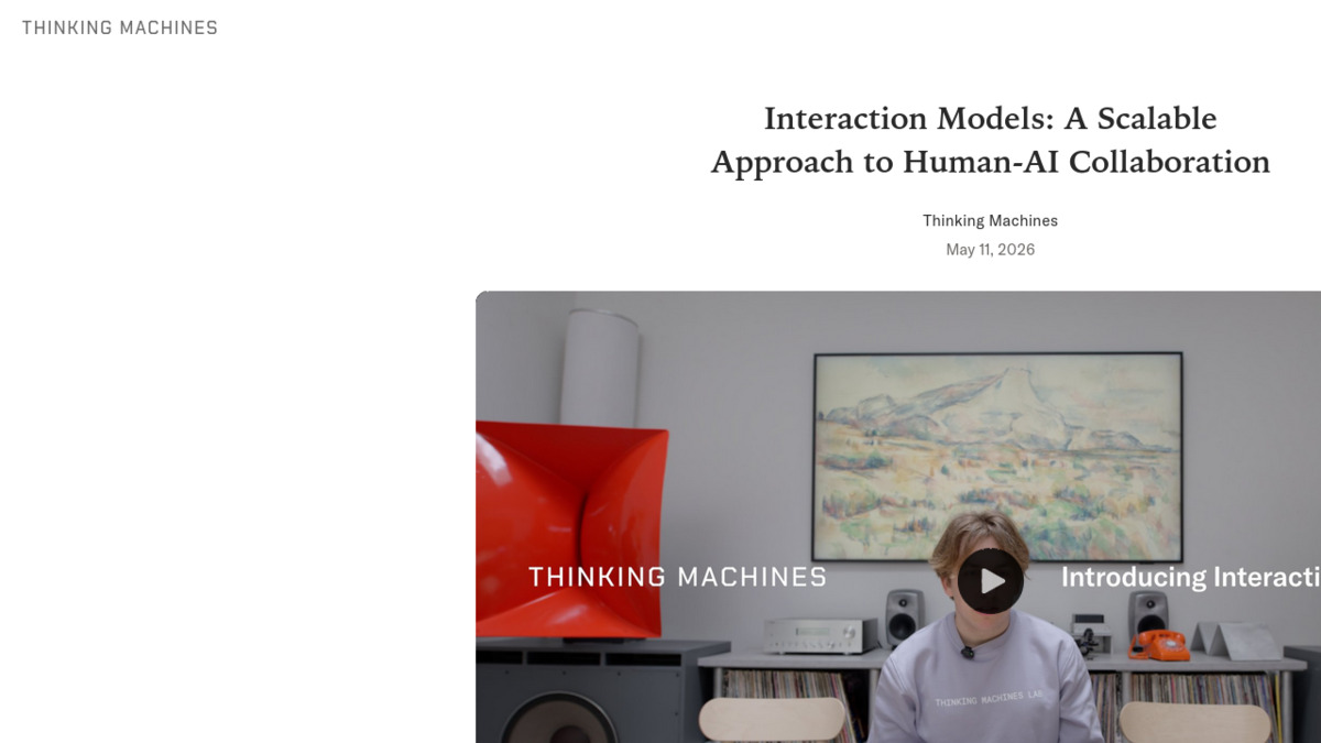 Thinking Machines Lab's interaction models blog post, published May 11, 2026