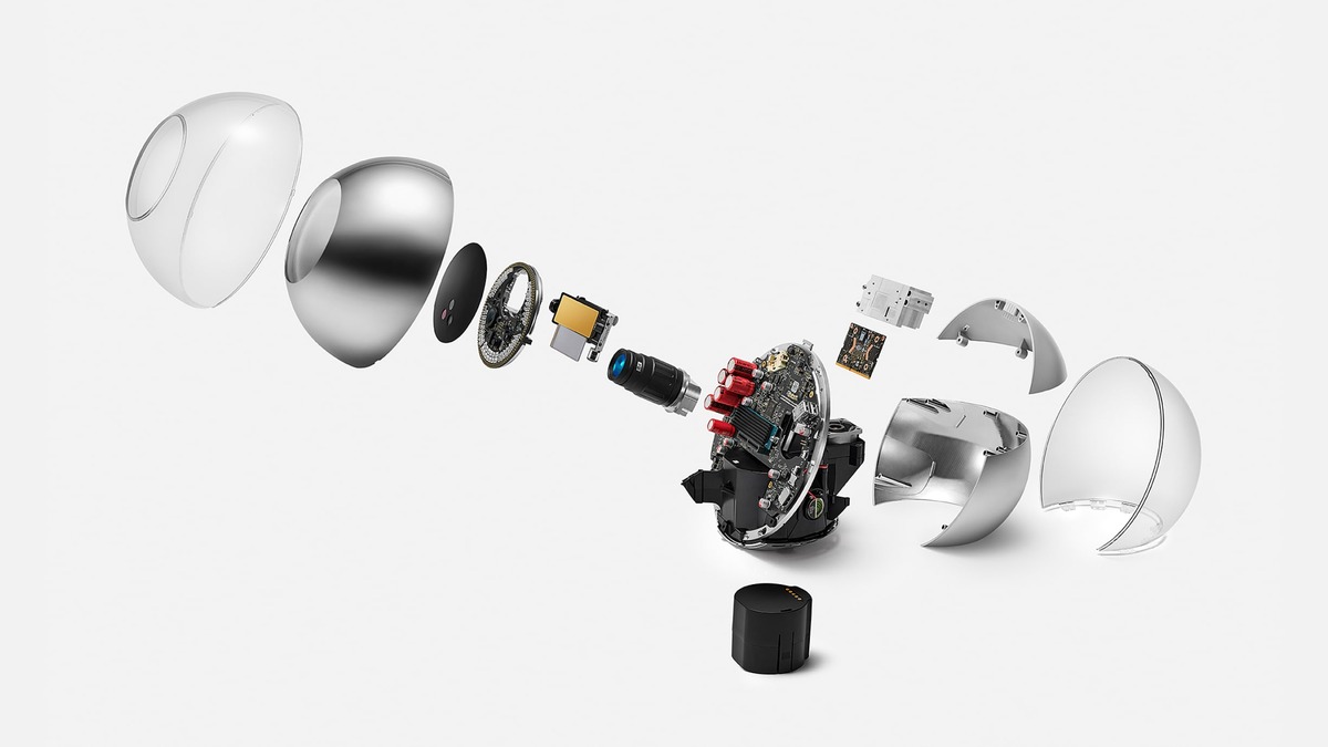 World Orb iris scanning device - exploded engineering view showing the multispectral camera array and illumination systems