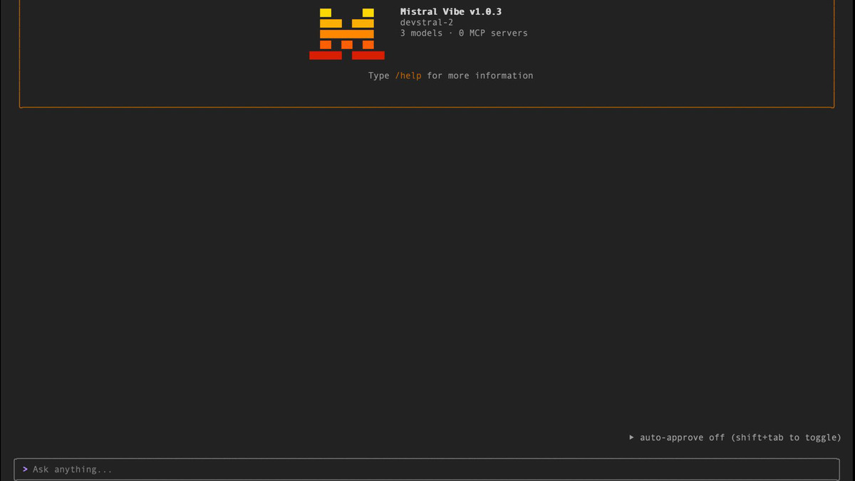 Mistral Vibe CLI running in a terminal emulator
