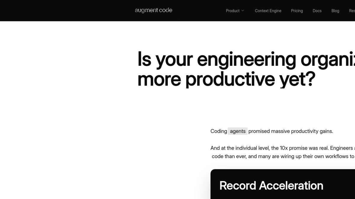 Augment Cosmos product page showing the "Is your engineering org more productive yet?" headline
