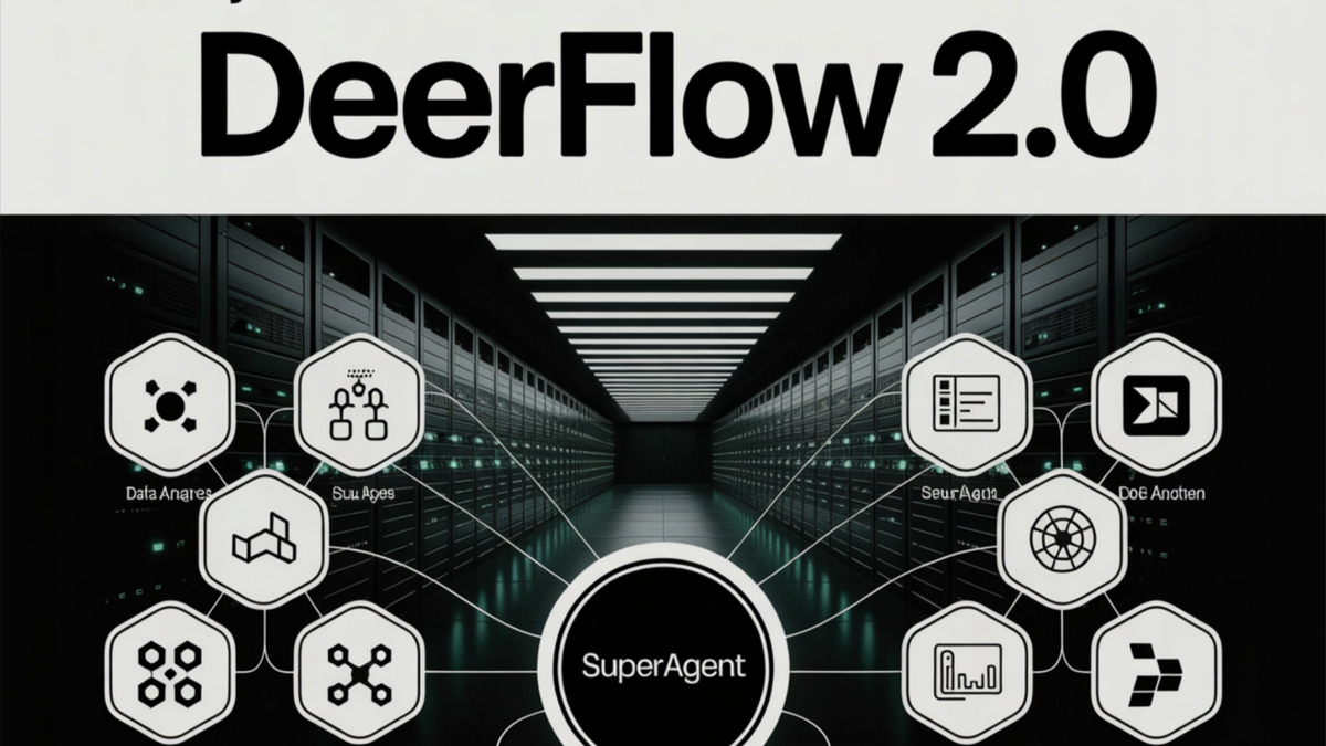DeerFlow 2.0 architecture diagram showing SuperAgent hub with capability nodes