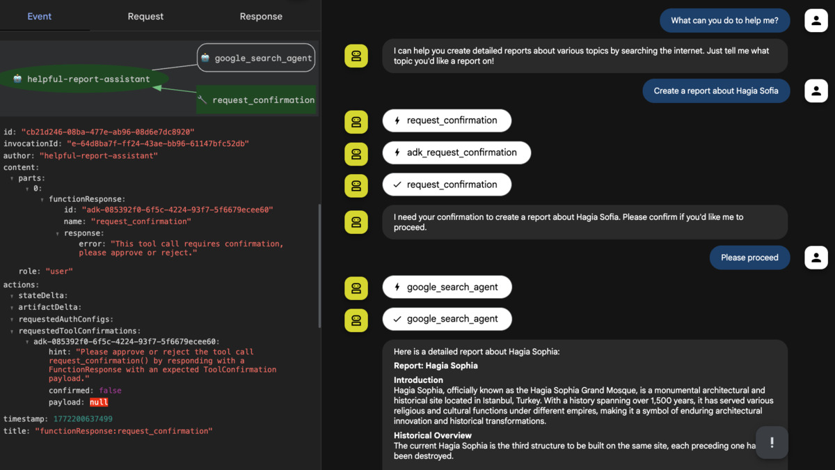 Human-in-the-Loop confirmation flow in Google ADK Java 1.0.0