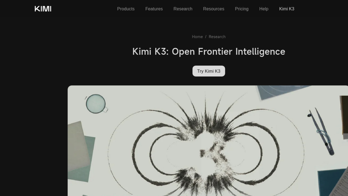 Moonshot AI's Kimi K3 tech blog announcing the model as Open Frontier Intelligence