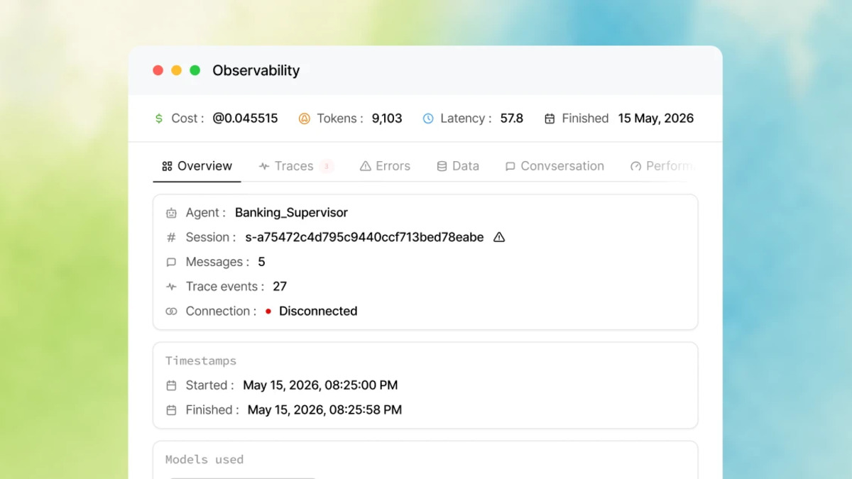 Observability dashboard in Kore.ai Artemis showing real-time agent monitoring and audit trails