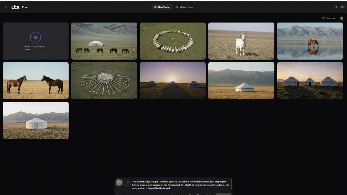 LTX Desktop generation interface showing the prompt workspace