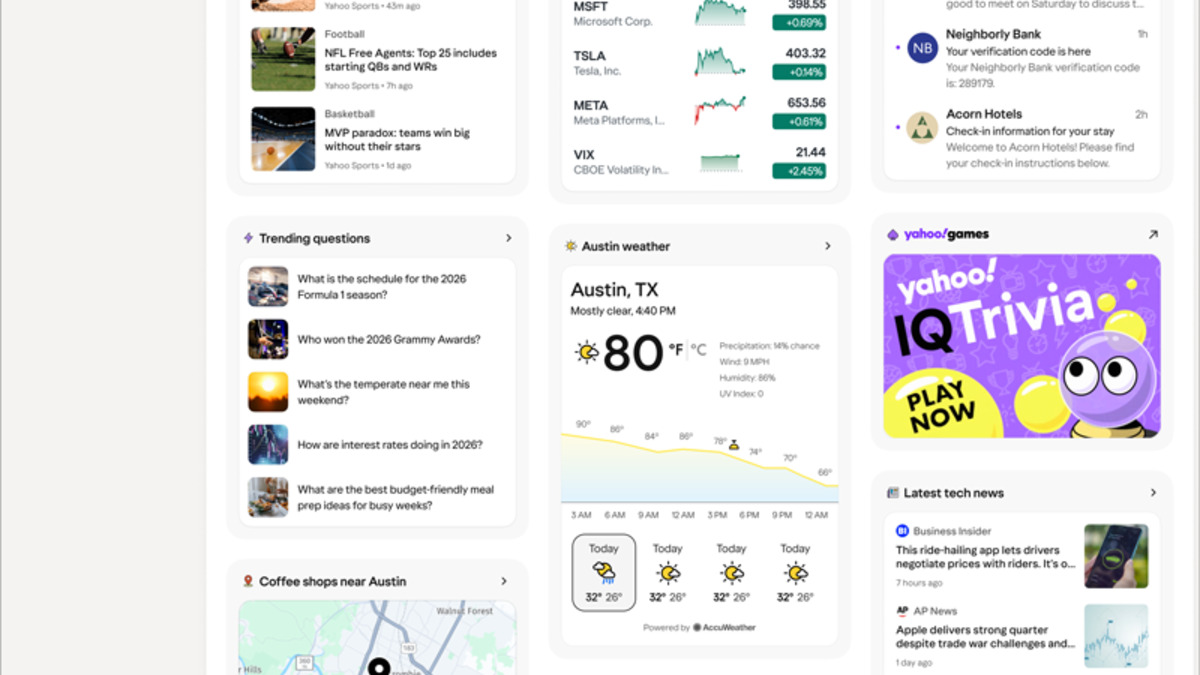 MyScout's personalized homepage showing customizable tiles for news, finance, and sports