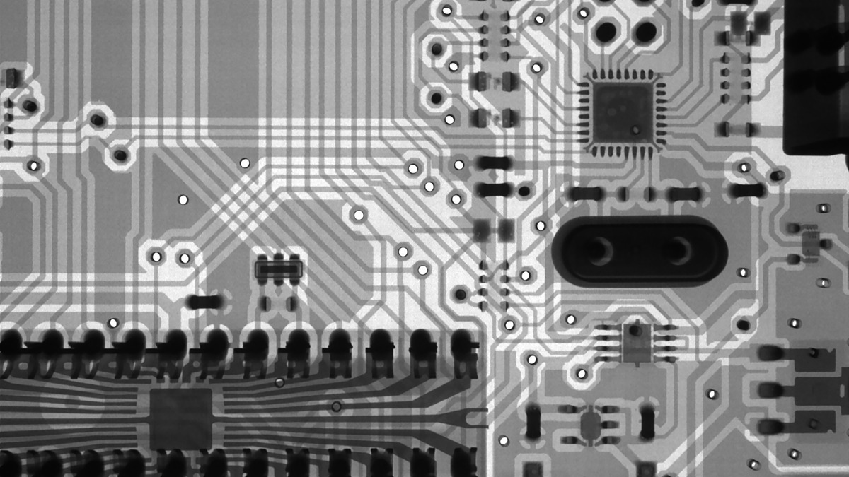 Circuit board with electronic components close-up