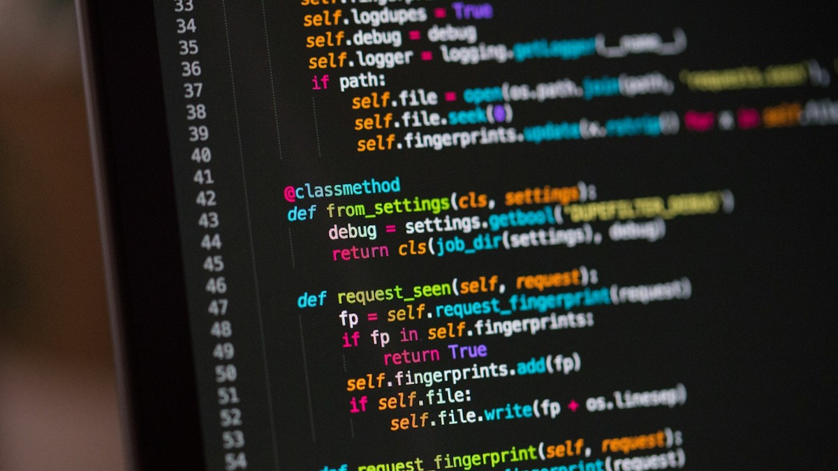 Close-up of Python code on a monitor with syntax highlighting