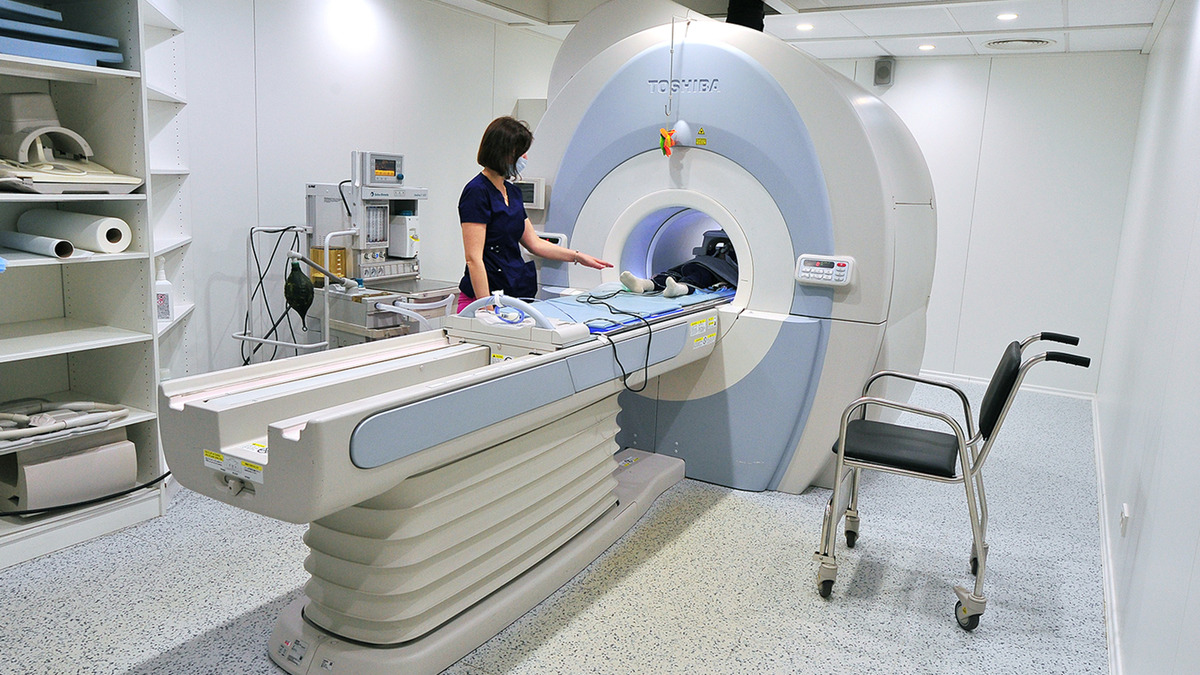 An MRI scanner in a hospital radiology suite
