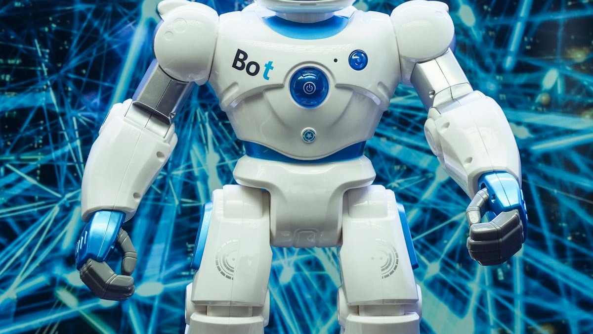 A robotic figure interacting with a digital network, representing AI agents operating in complex environments