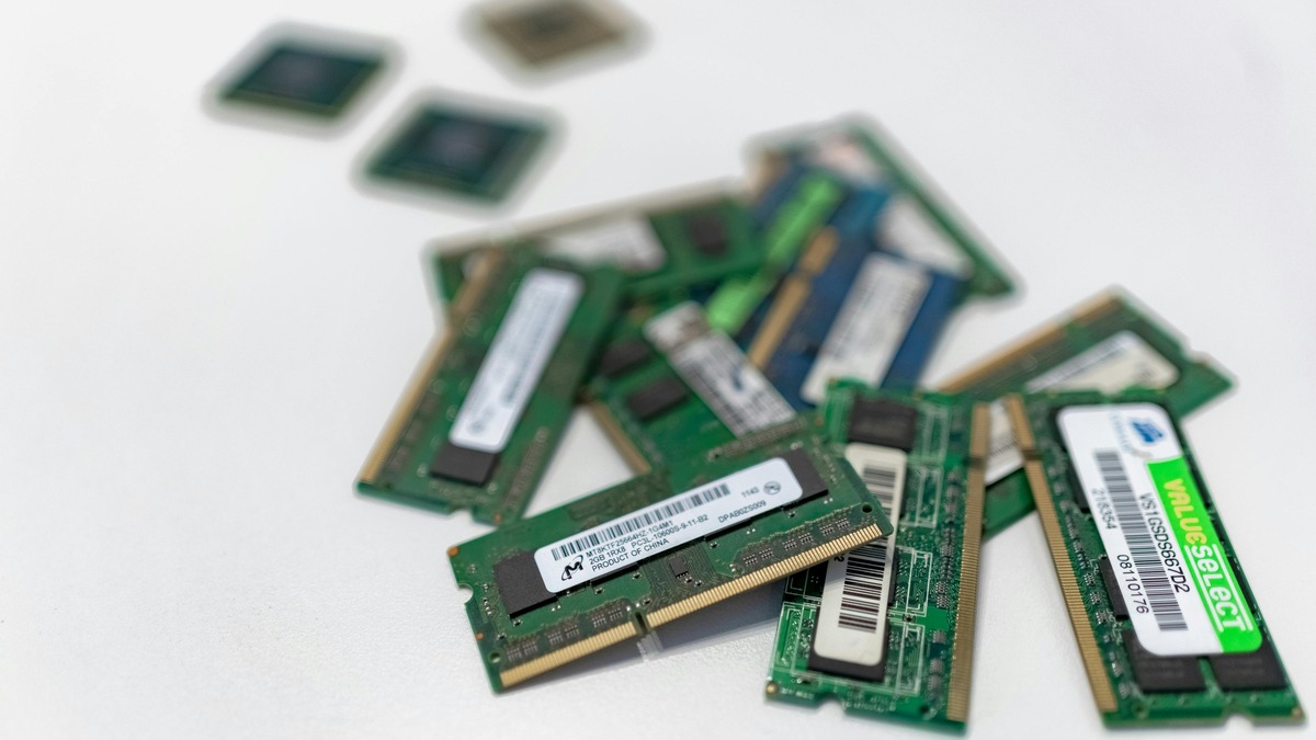 Computer memory modules on a white surface