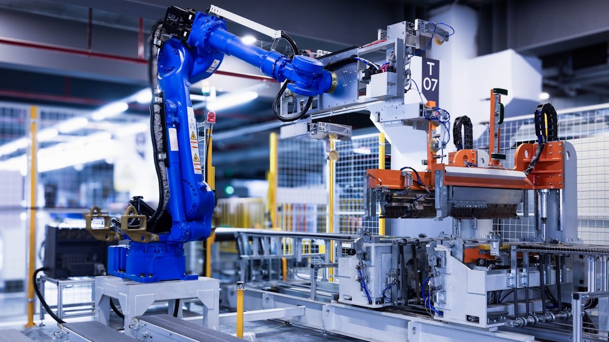 Industrial robot arm performing a precise manipulation task