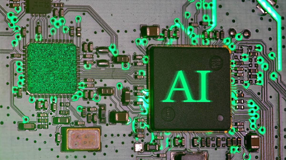 AI chip and circuit board representing compute infrastructure
