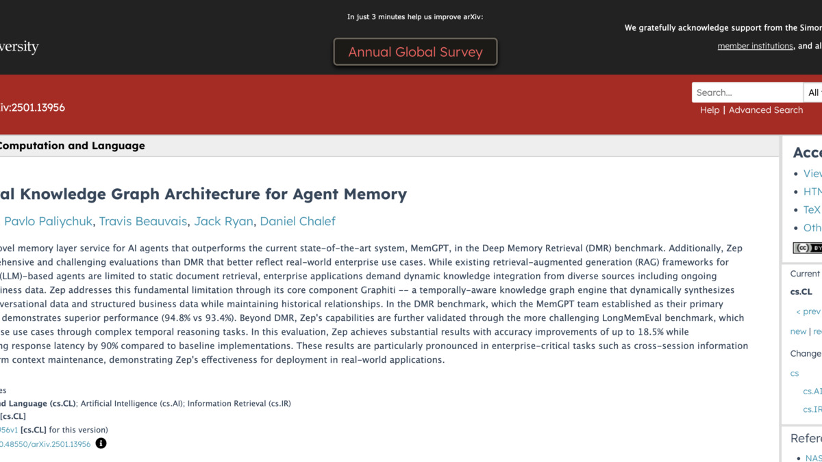 Zep temporal knowledge graph architecture from the Graphiti research paper