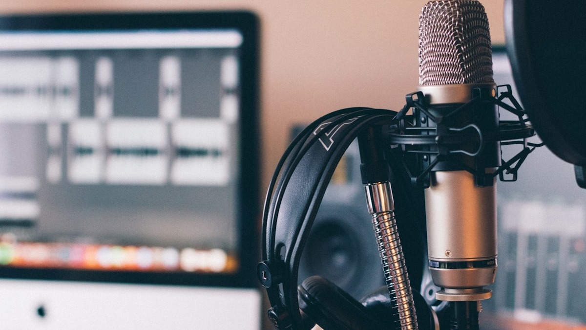 Podcast recording setup with professional microphone