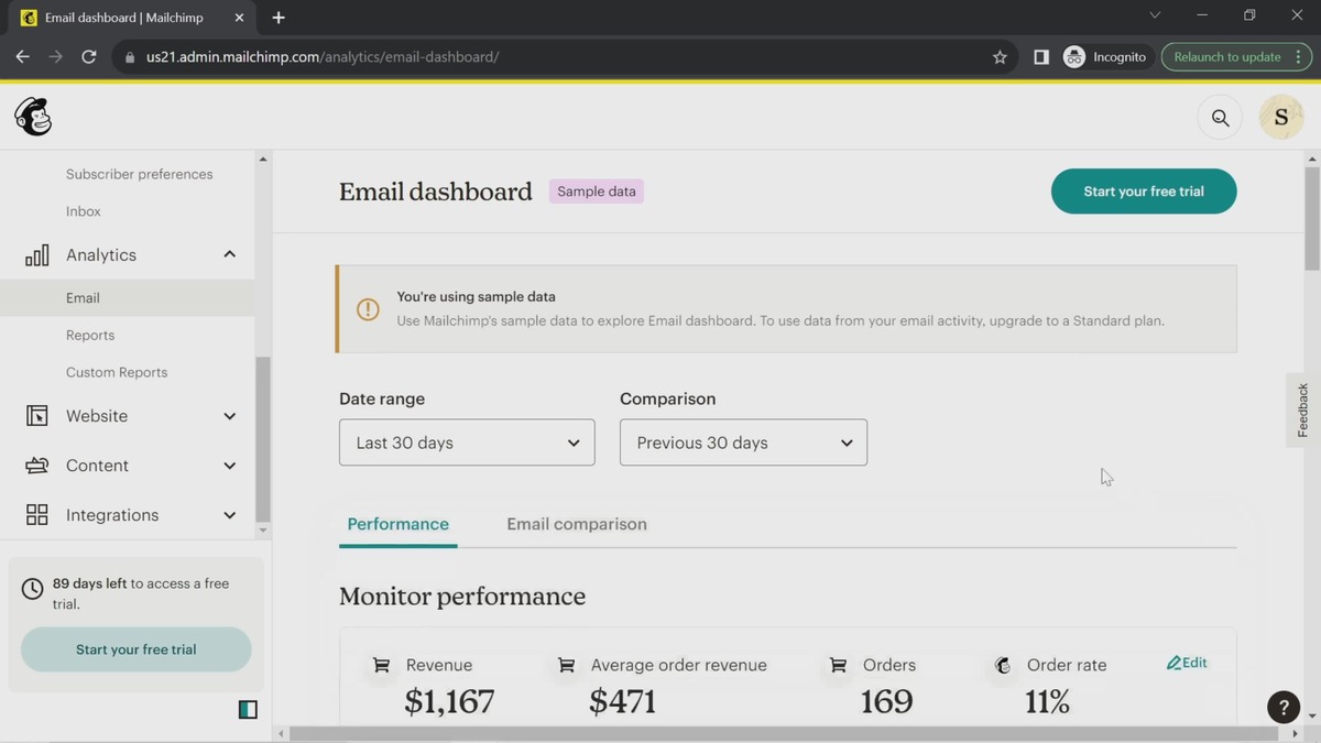 Mailchimp email marketing dashboard interface