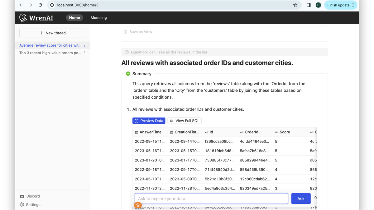 WrenAI natural language query interface with semantic layer