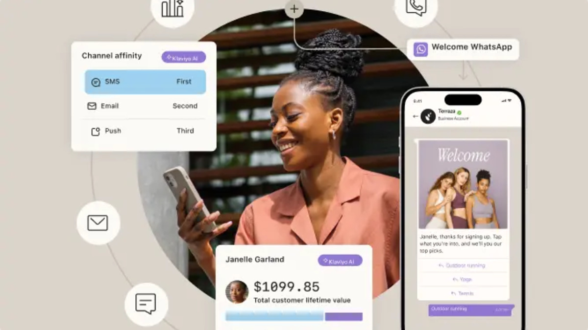 Klaviyo reporting dashboard showing email and SMS performance analytics with AI-generated insights