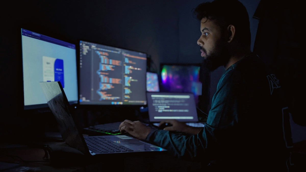 A developer's workspace with multiple editor windows open showing code completion suggestions