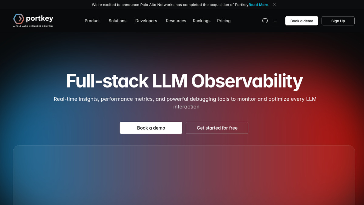 Portkey AI gateway dashboard showing LLM routing and observability metrics